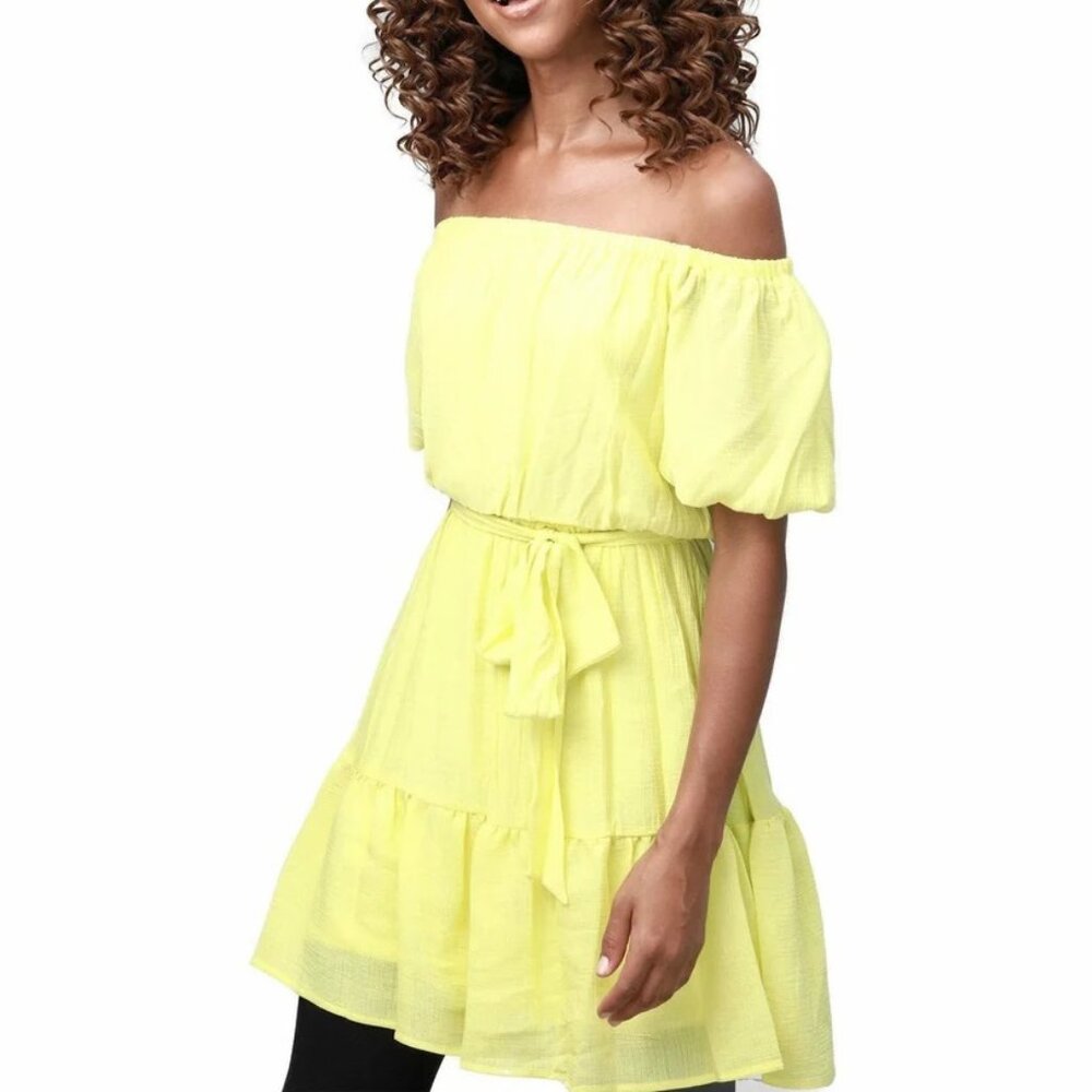 All in Favor Off the Shoulder Yellow Minidress Size Medium